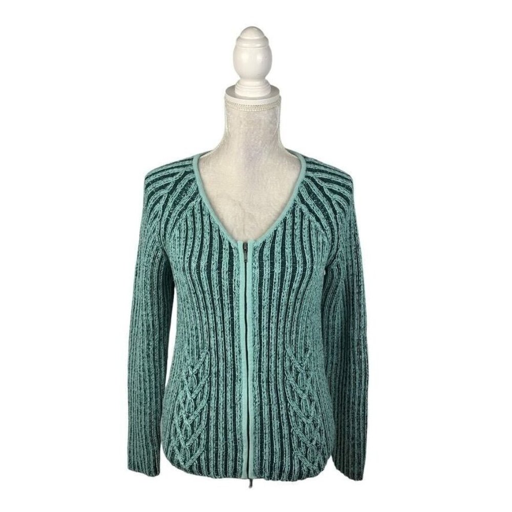 Cabela's Chunky Ribbed Knit Cardigan Sweater Zip Up Celtic Braid Heavy L Reg